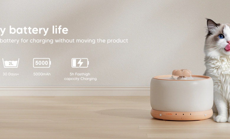 wopet wireless pet water fountain with 30-day battery life